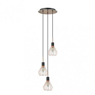 Colgante San Petersburgo 3xe14 Negro/cobre Regx30x30 Cm