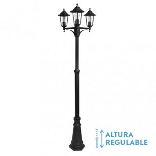 Farola Exterior Aluminio Auriga 3xe27 Negro Ip44 220x62x62 Cm Regulable En Altura