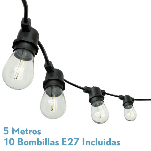 Guirnalda Luces Exterior Verbena 5m 10xe27led 10w 4000k Bombillas Reemplazables E Interconectable Ip44