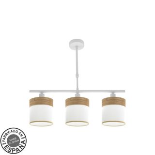 Lampara Cloe 3xe14 Blanca/blanca-madera Clara Regx55x14 cm
