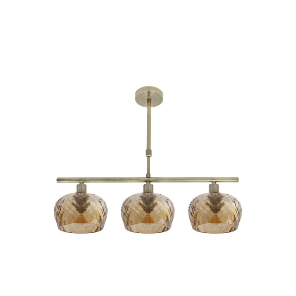 Lampara Estela 3xe14 Cuero Regx55x13 Cm C/tulipas Cristal Tallado Ambar