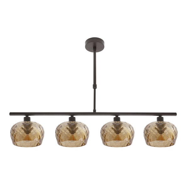 Lampara Estela 4xe14 Marron Regx75x13 Cm C/tulipas Cristal Tallado Ambar