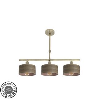 Lampara Gilda 3xe14 Cuero/madera Oscura Regx55x14 Cm