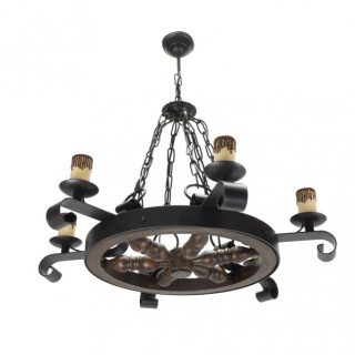 Lampara Rustico Rueda 6xe27 Marron REGx70x70 Cm