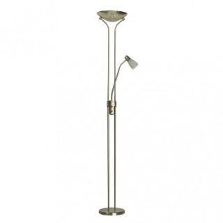 Pie De Salon Ross 2xe27+1xe14 C/lector Cuero 180x28x28 Cm