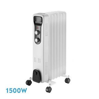 Radiador Aceite Brasilia 1500w 7elementos Blanco/negro 3potencias Antivuelco Termostato Reg.seguriadad Asa 59,5x33x24cm