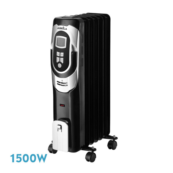 Radiador Aceite Confort 1500w 7elementos Negro/plata 3potencias Termost.reg. Temporizador, Ruedas Luz Ind. 62x34x24cm
