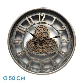 Reloj De Pared Alfacar Champan 50x50x7cm Engranajes Con Movimiento