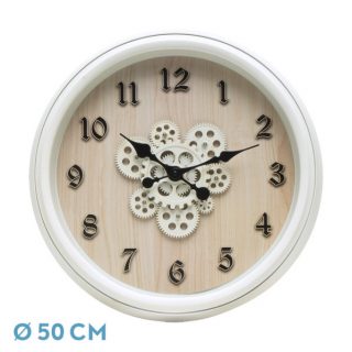Reloj De Pared Berrocal Blanco/Haya 50x50x6cm Engranajes Con Movimiento