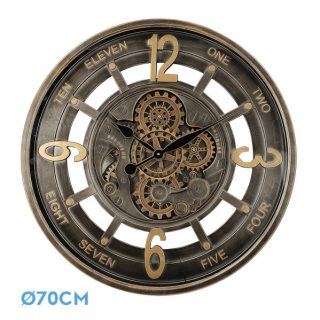 Reloj De Pared Padua Oro/cuero 70x70x8cm Engranaj Es Con Movimiento
