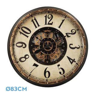 Reloj De Pared Treviso Oro/negro 83x83x10cm Engranajes Con Movimiento