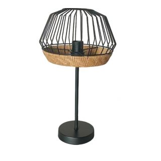 Sobremesa Hugo 1xe27 Negro/natural 46x25x25cm C/metal Y Rattan