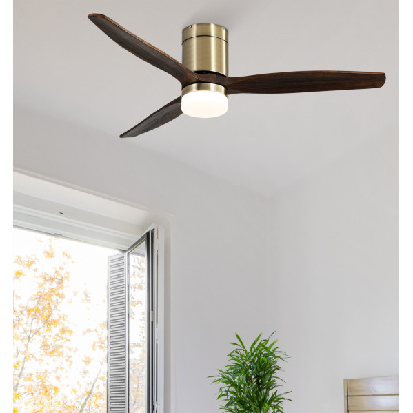 Ventil 20w Dc Aguilon Cuero 3 Aspas Roble 6 Velocidades C/remoto, Reg. Intensidad, Temporizador 30,5x132x132 Cm