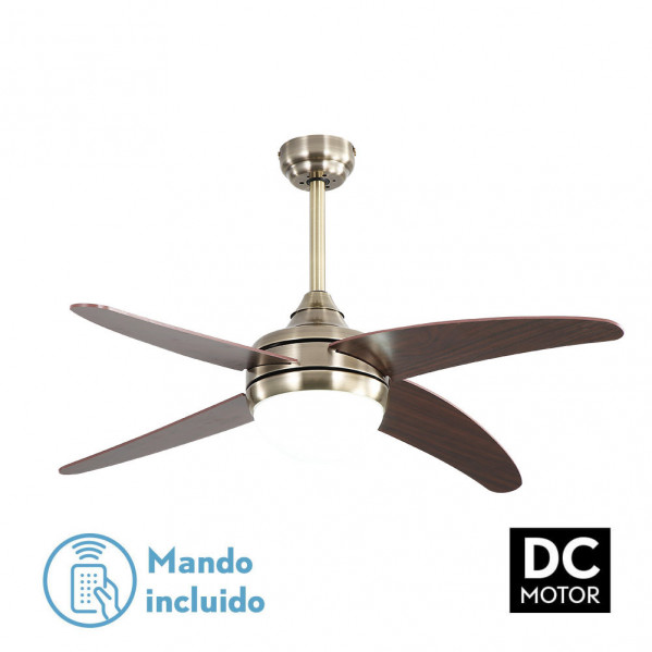 Ventilador 2xe27 Dc Klod Cuero/cerezo4 Asp.6 Vel 117d C/remoto Y Temporizador