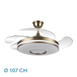 Ventilador Dani 59w 6980lm Cuero 4 Aspas Desplegables 107d 3000-4000-6000k Remoto, Reg.Intensidad, Memor. Y Tempor. 24