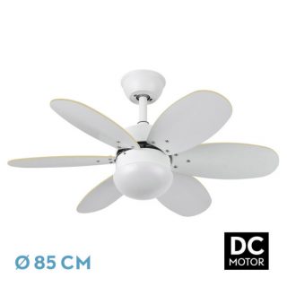 Ventilador Dc Alves 2xe27 Blanco Con 6 Aspas Rev. Blanco/haya 41x85d C/ Remoto Y Temporizador