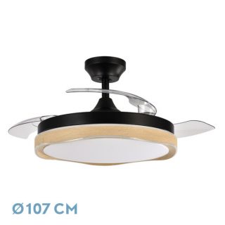 Ventilador Dc Blondi Negro/madera 72w 3aspas107d 7200lm 6vel 3000k,4500k,6000k Remoto+temporizador+memoria