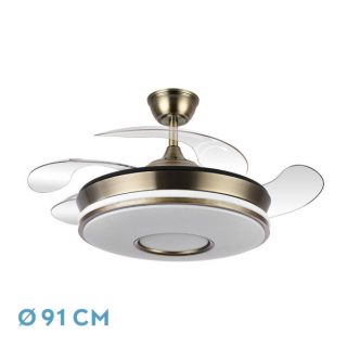 Ventilador Dc Dani 59w 6980lm Cuero 4aspas 6velocidades 91d 3000-4000-6000k Remot+reg.intensidad+memor+temporiz