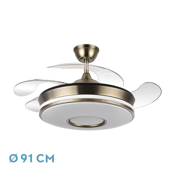 Ventilador Dc Dani 59w 6980lm Cuero 4aspas 6velocidades 91d 3000-4000-6000k Remot+reg.intensidad+memor+temporiz