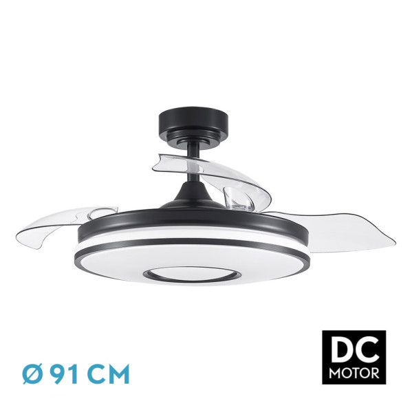 Ventilador Dc Dani 48w 4800lm Negro 3aspas 6velocidades 91d 3000-4000-6000k Remoto+memoria+temporizador