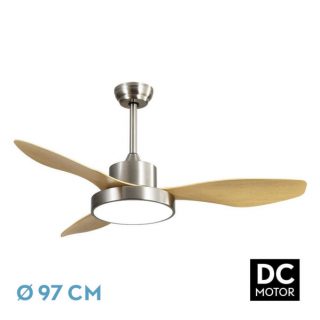 Ventilador Dc Hayate 24w 2650lm Niquel/haya 3aspas 6vel 97d 3000-4000-6000k Remoto,memoria Y Temporizador