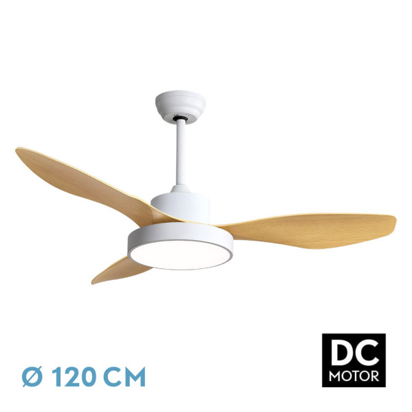Ventilador Dc Hayate 48w 4080lm Blanco/haya 3 Asp 33/48x120x120cm 3000-4000-6000k C/remoto