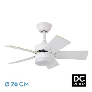 Ventilador Dc Marta 36w Blanco 5 Aspas Rev. Blanco/haya 41x76d 3060lm C/ Remoto , Memoria Y Temporizador 3000k,4000k,6000k