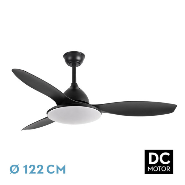 Ventilador Dc Negro Yael 72w 3000-4000-6000k 122d 7200Llm 3 Aspas, Remoto+temporizador+memoria