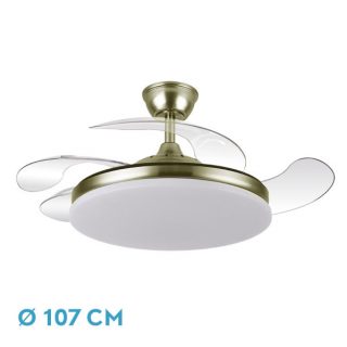 Ventilador Dc Tridente 59w Cuero 4aspas Desp 107d 6980lm Reg.intensidad Remoto+temporizador+memoria 3000-4000-6000k