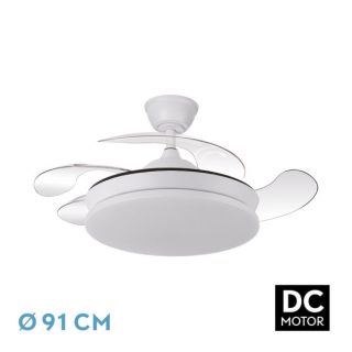 Ventilador Dc Tridente Mini 59w Blanco 4aspas Desp. 91d 6980lm Reg.intensidad Remoto+temporizador+memoria 3000-4000-6000k