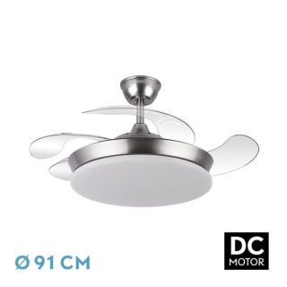 Ventilador Dc Tridente Mini 59w Niquel 4aspas Desp.91d 6980lm Reg.intensidad Remoto+temporizador+memoria 3000-4000-6000k