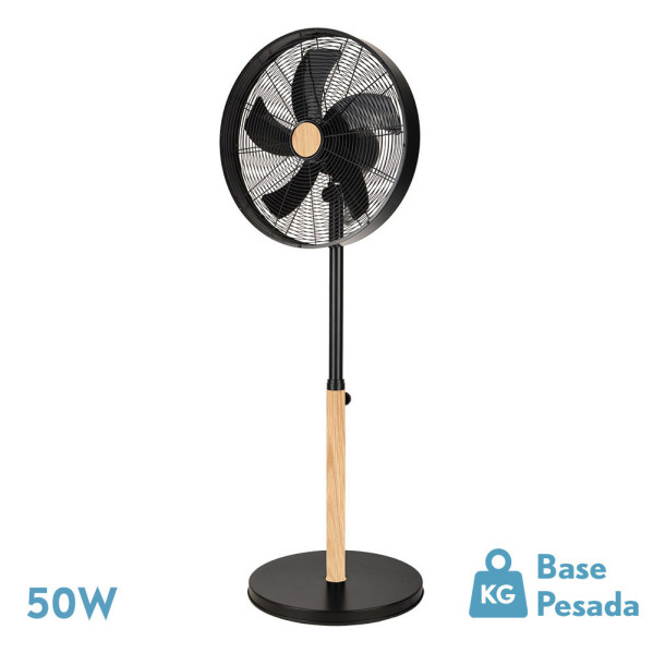 Ventilador De Pie Falcon Negro/haya 3vel.50w.5aspas Oscilante Y Rotatorio Regx45x37cm