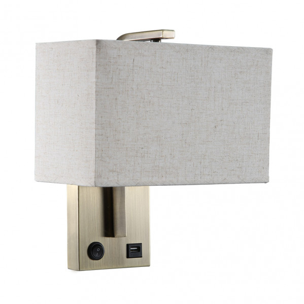 Aplique 1xe27 Y Puerto Usb Agatha Cuero/Pant.beis 27x25x15cm Con Interruptor