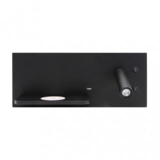 Aplique 2+8w 4000k Velazquez Dcho Negro Usb+qi 130lm Doble Encendido 14x35x14 Cm