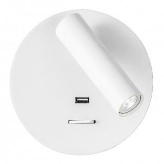 Aplique 3w 4000k Giotto Redondo Blanco Puerto Usb 150lm C/interruptor 14x14x12cm Orientb