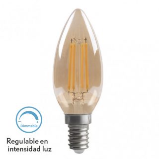 Bombilla Filamento Vela 10x3,5d 4w Regulable E14 330lm Ambar 2700k