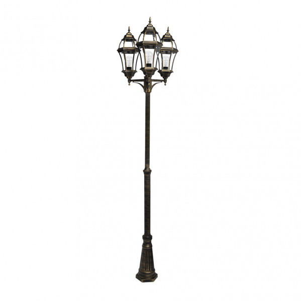 Farola Exterior Aluminio Becrux 3xe27 Neg/oro 234x60x60 Cm Regulable En Altura Ip44