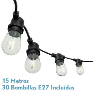 Guirnalda Luces Exteriro Verbena 15m 30xe27led 30w 4000k Bombillas Reemplazables E Interconectables Ip44