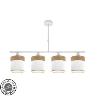 Lampara Cloe 4xe14 Blanca/blanca-madera Clara Regx75x14 cm