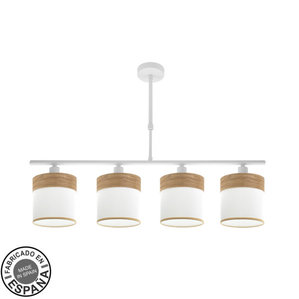 Lampara Cloe 4xe14 Blanca/blanca-madera Clara Regx75x14 cm