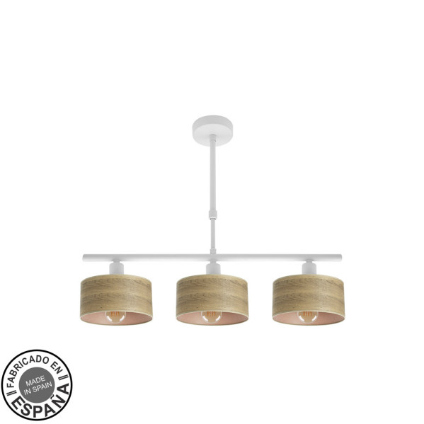 Lampara Gilda 3xe14 Blanco/madera Clara Regx55x14 Cm