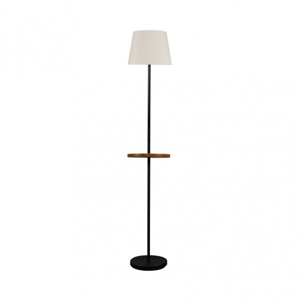 Pie Salon Acero 1xe27 Negro C/pantalla Beis C/mesita Aux. Incorporada 168x30x30 Cm