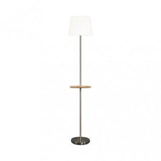 Pie Salon Acero 1xe27 Niquel C/pantalla Blanca C/mesita Aux. Incorporada 168x30x30 Cm