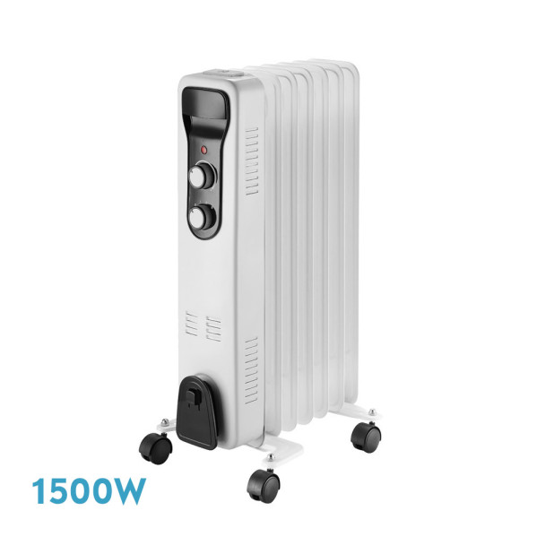 Radiador Aceite Brasilia 1500w 7elementos Blanco/negro 3potencias Antivuelco Termostato Reg.seguriadad Asa 59,5x33x24cm