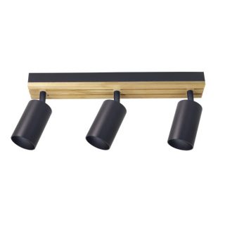 Regleta Waikato 3xgu10 Negro/madera Orientable 16,5x38x5,5cm