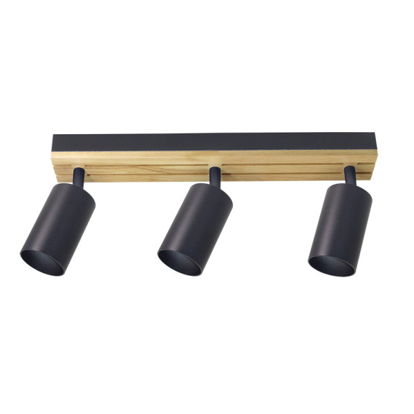 Regleta Waikato 3xgu10 Negro/madera Orientable 16,5x38x5,5cm
