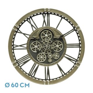 Reloj De Pared Agron Cuero 60x60x7cm Engranajes Con Movimiento