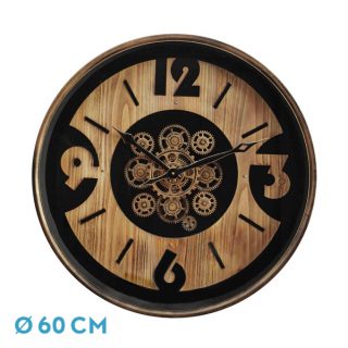 Reloj De Pared Almanzora Negro/haya/oro 60x60x8cm Engranajes Con Movimiento
