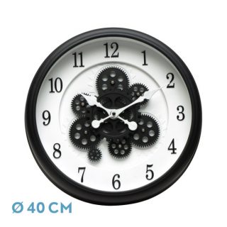 Reloj De Pared Bubion Negro/blanco 40x40x7cm Engranajes Con Movimiento