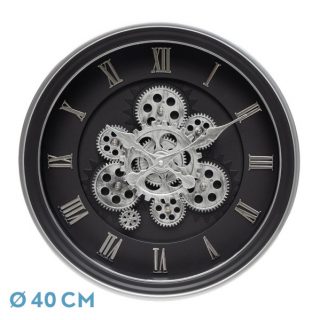Reloj De Pared Chercos Negro/plata 40x40x7cm Engranajes Con Movimiento